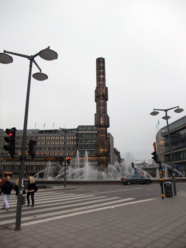 Sergels Torg square, with the obelisk `Crystal - vertical accent in glass and steel`