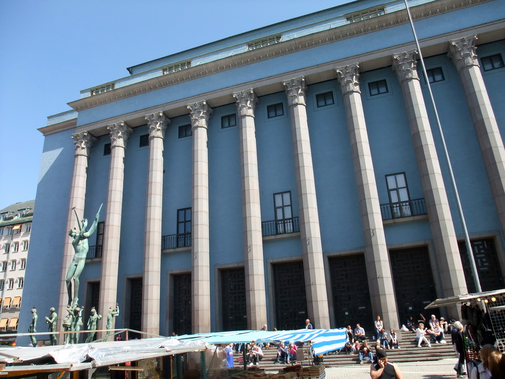 The Stockholm Concert Hall (Konserthuset) at Hötorget square, with the Orfeusgruppen (Orfeusbrunnen) fountain