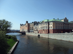 Buildings in the Strömgatan street and the Riksbron bridge over the Norrström river