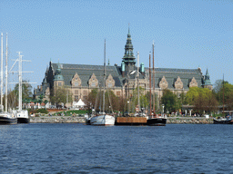 The Nordic Museum and boats in the Saltsjön bay, viewed from the Saltsjön ferry