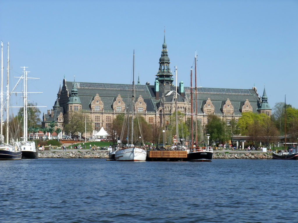 The Nordic Museum and boats in the Saltsjön bay, viewed from the Saltsjön ferry