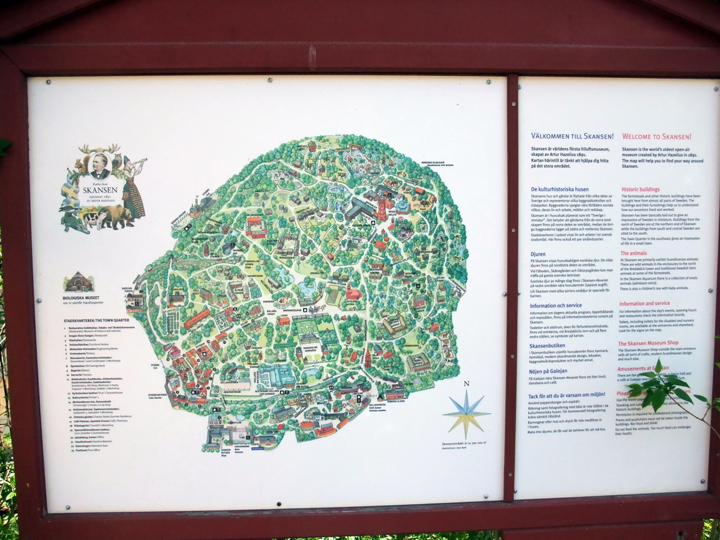 Map and explanation of the Skansen open air museum