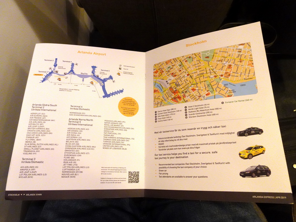 Information and map on Stockholm Arlanda Airport and the city center, at the Arlanda Express train from Arlanda Central Station to Stockholm Central Station