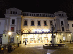 Front of Stockholm Central Station and a statue of Nils Ericson at the Vasagatan street, by night