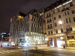 The Scandic Continental hotel and Hotel Terminus Stockholm at the Vasagatan street, by night