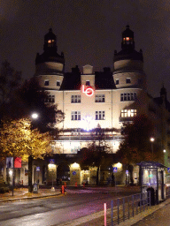 Front of the Landsorganisationen Sverige LO building at the Vasagatan street, by night