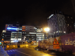 Front of the Karolinska University Hospital and the Elite Hotel Carolina Tower at the Eugeniavägen street, by night