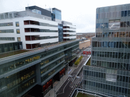 The Karolinska University Hospital at the Eugeniavägen street, viewed from Tim`s room at the Elite Hotel Carolina Tower, by night