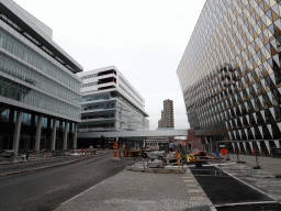 The Solnavägen street with the Bioclinicum and Aula Medica buildings of the Karolinska Institute Campus Solna and the Karolinska University Hospital