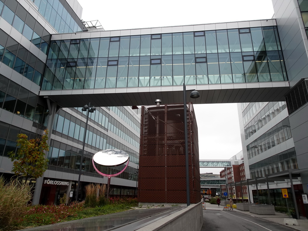 The Akademiska stråket street with the Karolinska University Hospital and the Bioclinicum building of the Karolinska Institute Campus Solna