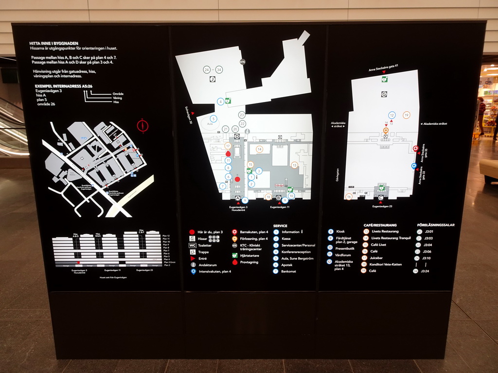 Map of the Karolinska University Hospital, at the lobby at the Ground Floor