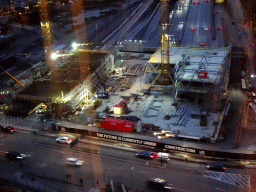 Building under construction at the Solnavägen street, viewed from the Club room at the Top Floor of the Elite Hotel Carolina Tower, by night