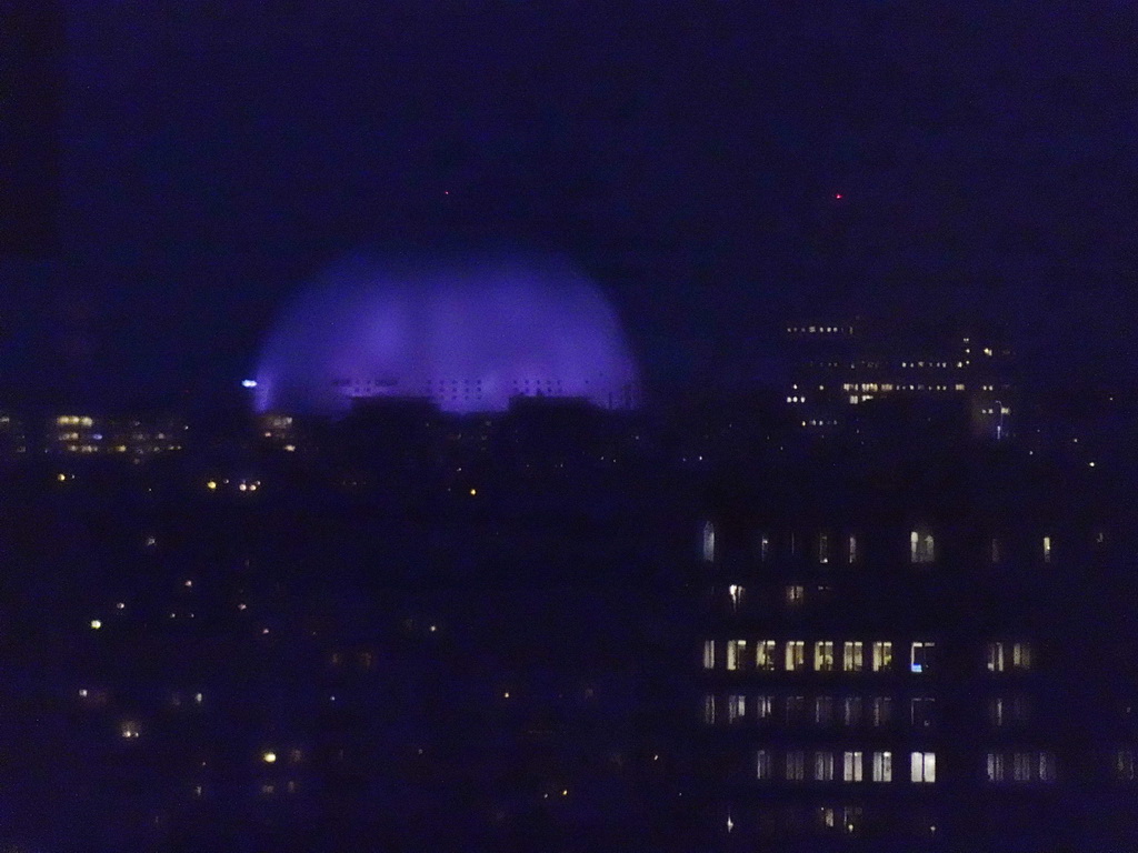 The Ericsson Globe, viewed from the Club room at the Top Floor of the Elite Hotel Carolina Tower, by night