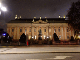 Front of the Riddarhuset building at the Riddarhustorget street, by night
