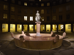 The bronze sculpture `Morgon` by Ivar Johnsson at the Brantingtorget square, by night
