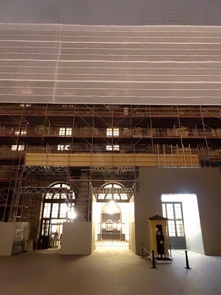 Front of the Stockholm Palace, under renovation, by night