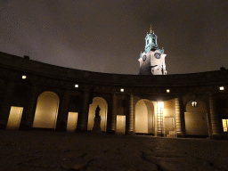 The Outer Court of the Stockholm Palace and the tower of the Saint Nicolaus Church, by night