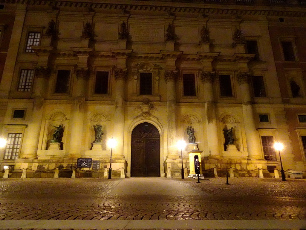 South side of the Stockholm Palace at the Slottsbacken square, by night