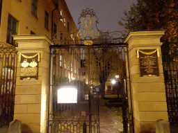 Gate to the garden of the German Church at the Svartmangatan street, by night