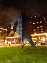 Statue at the Järnvägsparken park, by night