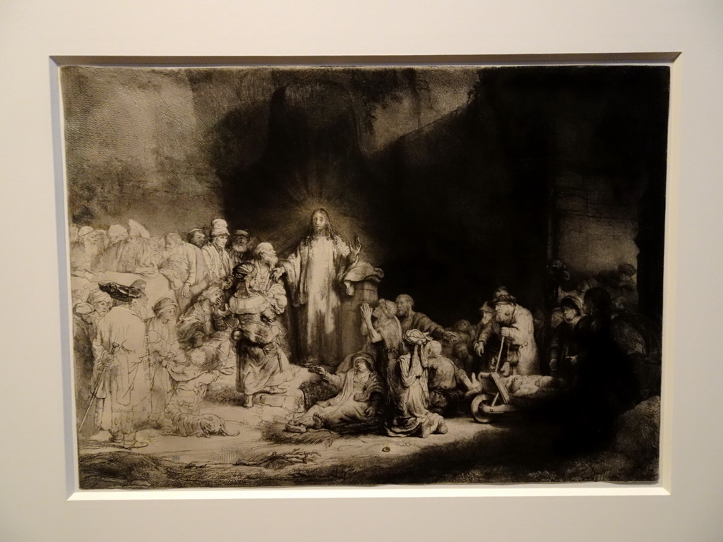Etching `Christ Preaching` by Rembrandt van Rijn at the 17th Century exhibition at the Top Floor of the Nationalmuseum