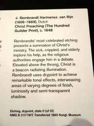 Explanation on the etching `Christ Preaching` by Rembrandt van Rijn at the 17th Century exhibition at the Top Floor of the Nationalmuseum