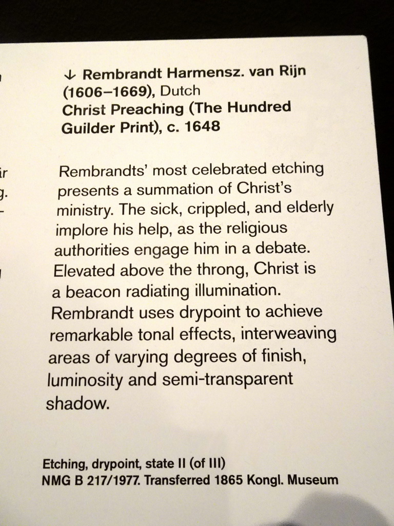 Explanation on the etching `Christ Preaching` by Rembrandt van Rijn at the 17th Century exhibition at the Top Floor of the Nationalmuseum