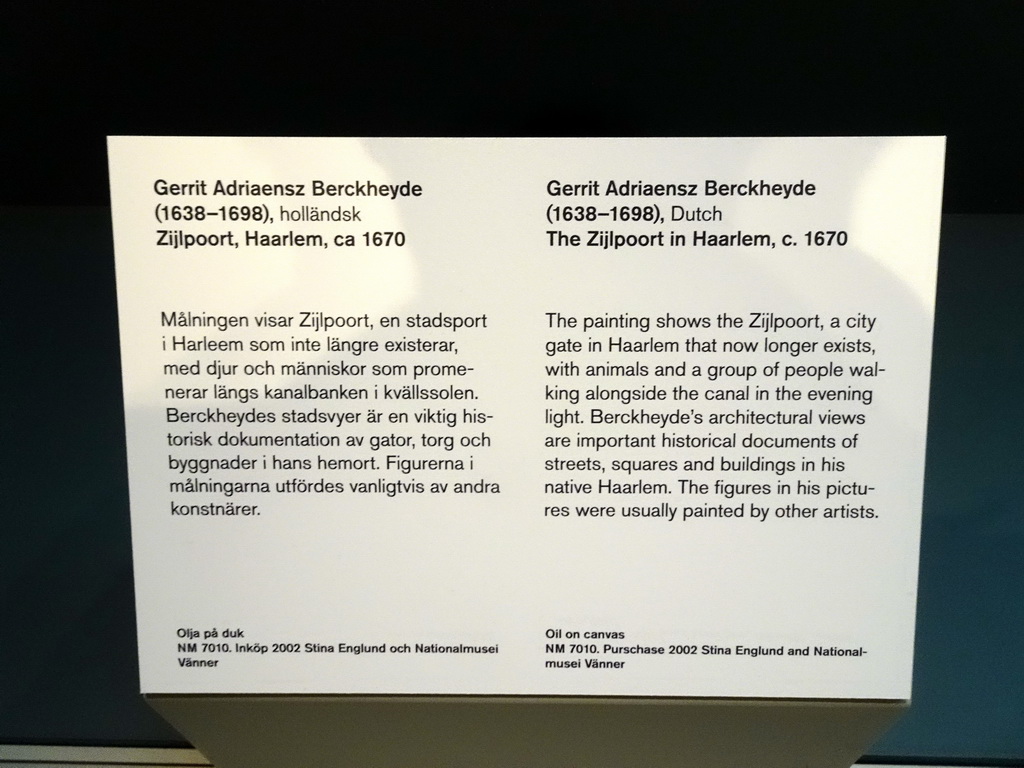 Explanation on the painting `The Zijlpoort in Haarlem` by Gerrit Adriaenszoon Berckheyde at the 17th Century exhibition at the Top Floor of the Nationalmuseum