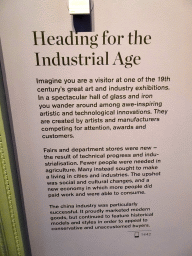 Inforomation on `Heading for the Industrial Age` at the 1800-1870 exhibition at the Middle Floor of the Nationalmuseum