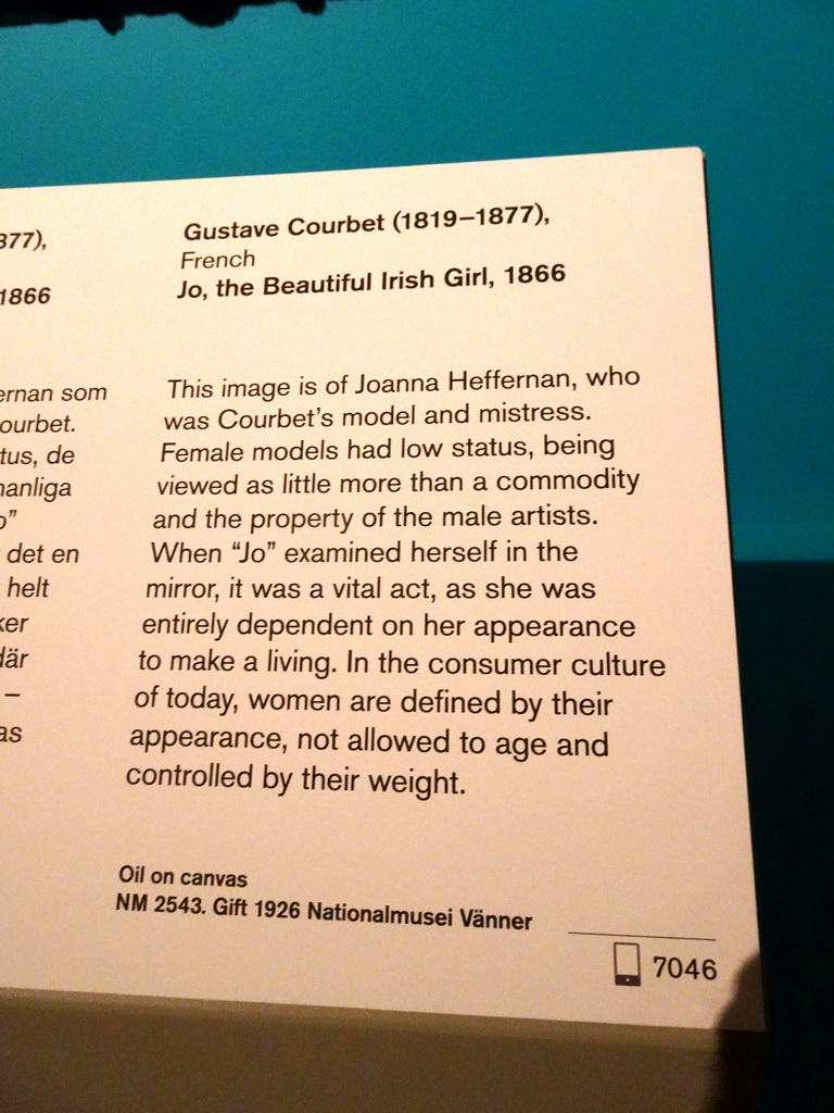 Explanation on the painting `Jo, the Beautiful Irish Girl` by Gustave Courbet at the 1870-1910 exhibition at the Middle Floor of the Nationalmuseum