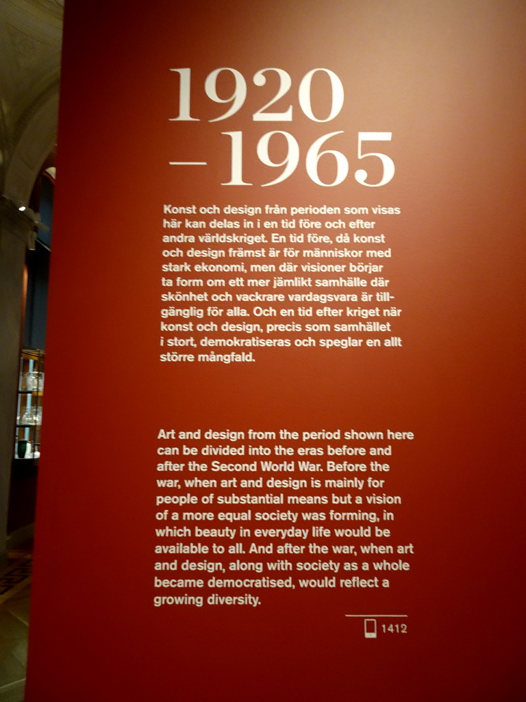 Information on the 1920-1965 exhibition at the Middle Floor of the Nationalmuseum