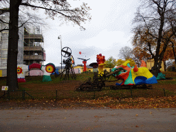 Pieces of art at the Skeppsholmen island, viewed from the Långa Raden street