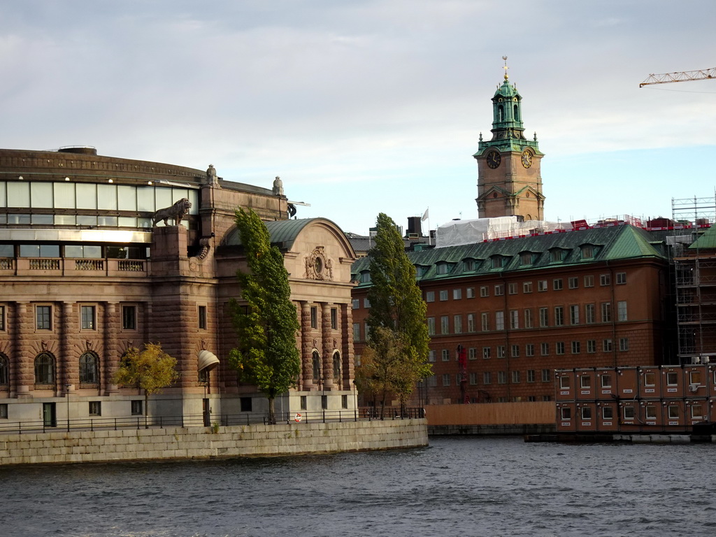 The Parliament House and the tower of the Saint Nicolaus Church, viewed from the Strömgatan street