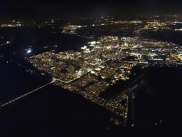 Area near Schiphol Airport, viewed from the airplane to Amsterdam, by night