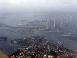 Darling Harbour, White Bay, Walsh Bay, the Sydney Harbour Bridge, the Sydney Opera House and skyscrapers in the city center, viewed from the airplane from Cairns