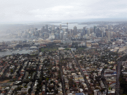 Blackwattle Bay, Darling Harbour, Wentworth Park and the Sydney Tower and other skyscrapers in the city center, viewed from the airplane from Cairns