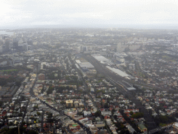 The railway, the Australian Technology Park and surroundings and skyscrapers in the city center, viewed from the airplane from Cairns