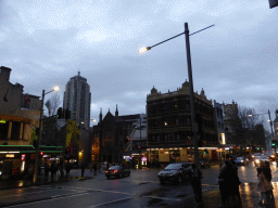 The crossing of Goulburn Street and George Street with the Central Baptist Church, at sunset