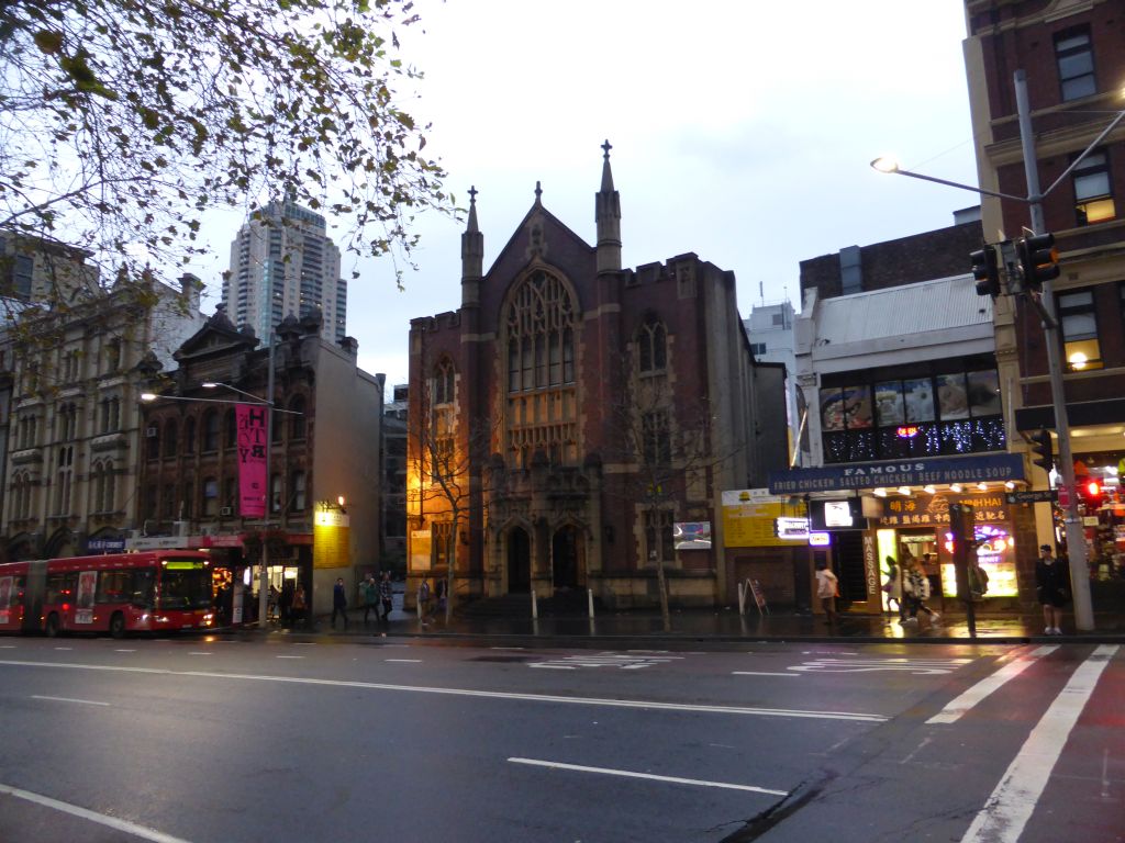 George Street with the Central Baptist Church, at sunset