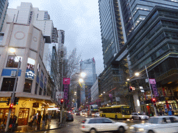 Buildings at George Street, viewed from the crossing with Goulburn Street, at sunset