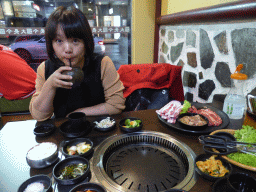 Miaomiao having dinner at the Dae Jang Kum Korean BBQ restaurant
