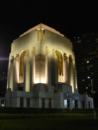Northwest side of the ANZAC War Memorial at Hyde Park, by night