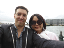 Tim and Miaomiao at the First Fleet Park, with a view on the Sydney Cove and the Sydney Opera House