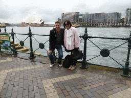 Tim and Miaomiao at the First Fleet Park, with a view on the Sydney Cove and the Sydney Opera House