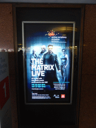 Poster on a concert with music from the movie `The Matrix` at the Tour Meeting Point of the Sydney Opera House