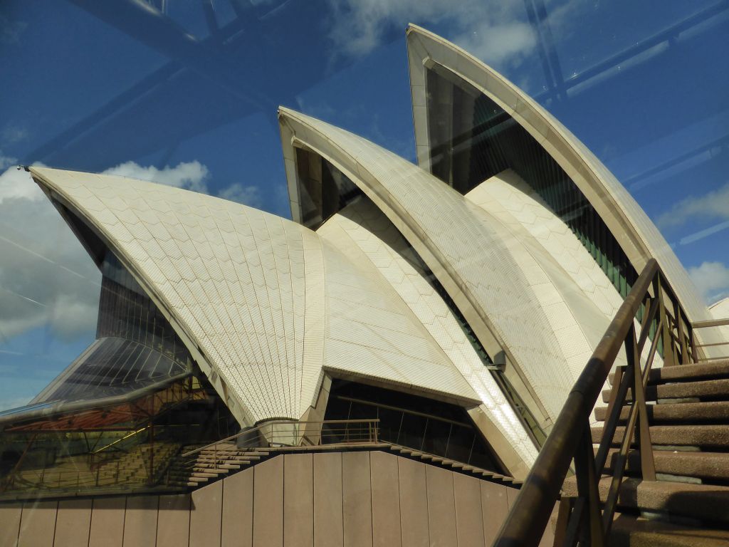 The east building of the Sydney Opera House with the Northern Foyer of the Joan Sutherland Theatre, viewed from the Northern Foyer of the Concert Hall at the Sydney Opera House