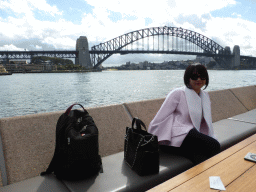 Miaomiao at the Lower Concourse of the Sydney Opera House, with a view on the Sydney Cove and the Sydney Harbour Bridge