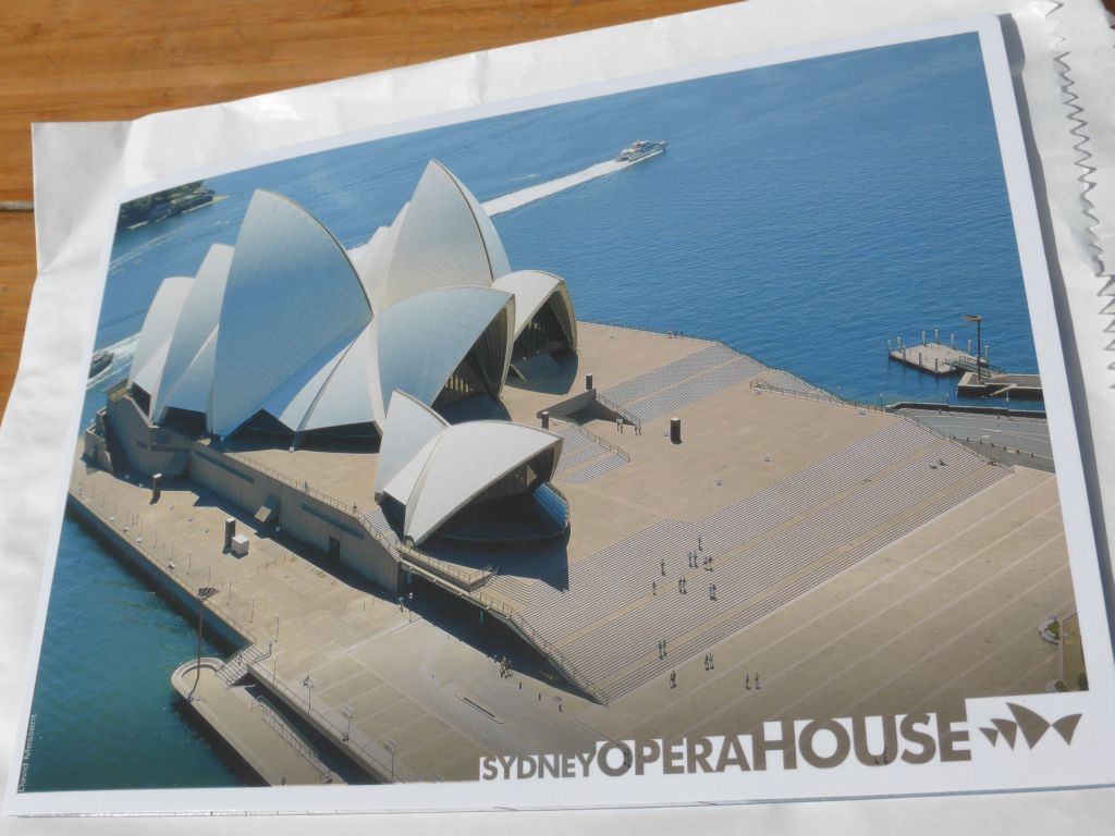 Postcard with an aerial view of the Sydney Opera House