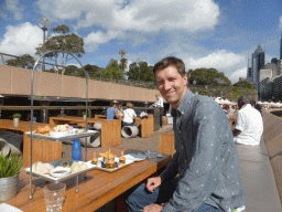 Tim having lunch at the Opera Kitchen restaurant at the Lower Concourse of the Sydney Opera House