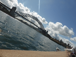 Seagalls at the Lower Concourse of the Sydney Opera House, with a view on the Sydney Cove and the Sydney Harbour Bridge